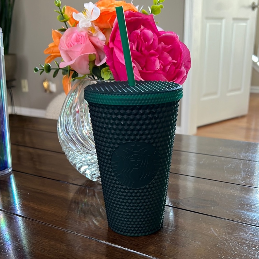 Starbucks Dark Green Textured Tumbler with Straw